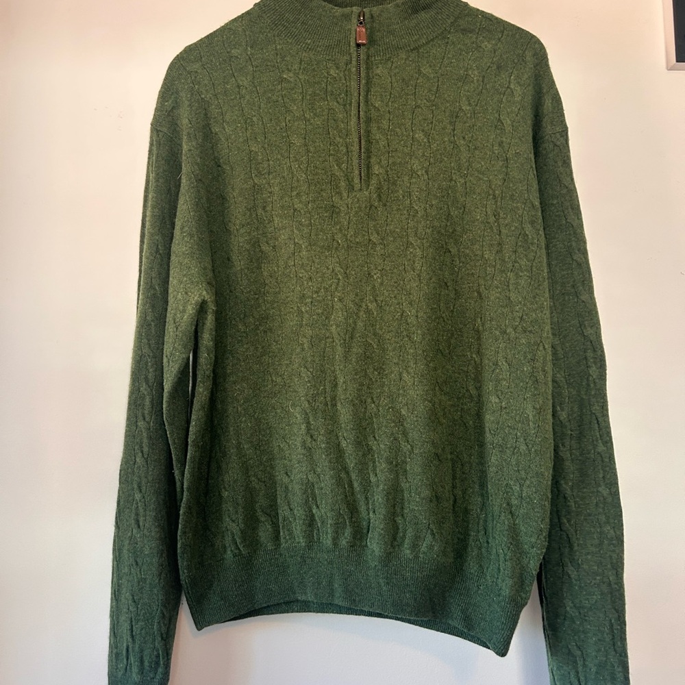 Peter Millar wool cashmere Green Zip-Up Sweater